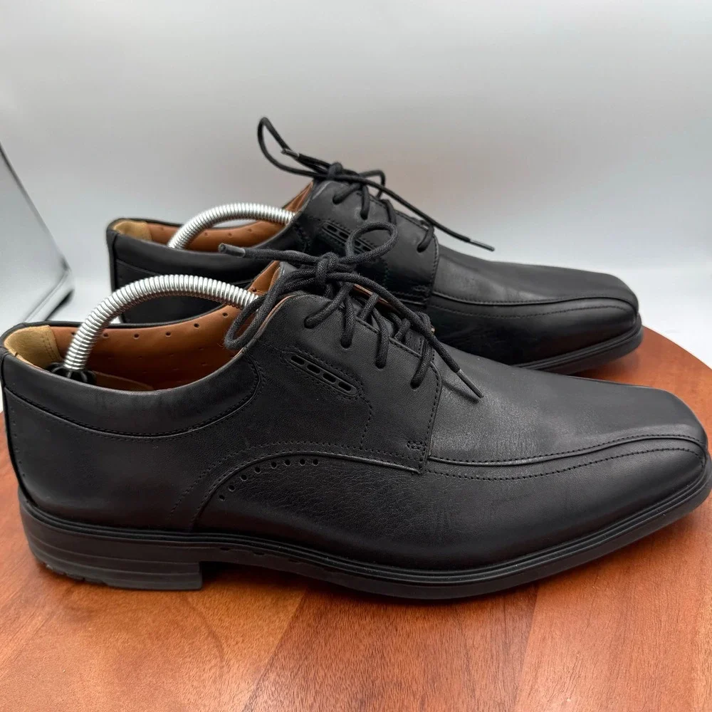 Clarks Unstructured Kenneth Black Leather Bicycle Toe Lace Up Oxford‎ Shoes M11
